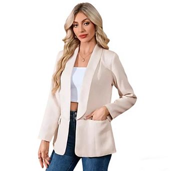 Women's Open Front Casual Formal Blazer Suit Jacket with Functional Pockets Long Sleeve