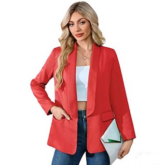 Women's Open Front Casual Formal Blazer Suit Jacket with Functional Pockets Long Sleeve