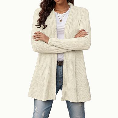 Womens Knit Cardigan Long Sleeve Open Front Ribbed Casual Top