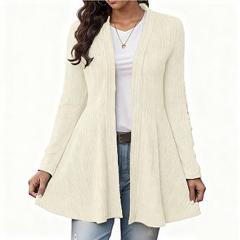 Womens Knit Cardigan Long Sleeve Open Front Ribbed Casual Top