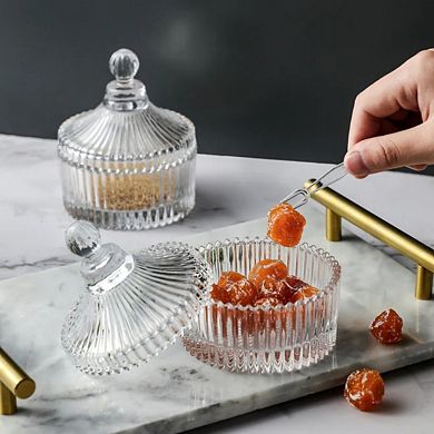 Set of 2 Clear Glass Candy Jars With Lids Small Countertop Storage ...