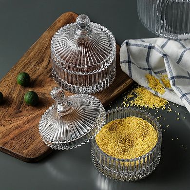 Set of 2 Clear Glass Candy Jars With Lids Small Countertop Storage ...