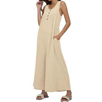 Women's Sleeveless Jumpsuit Casual Loose Fit Wide Leg Romper With Pockets