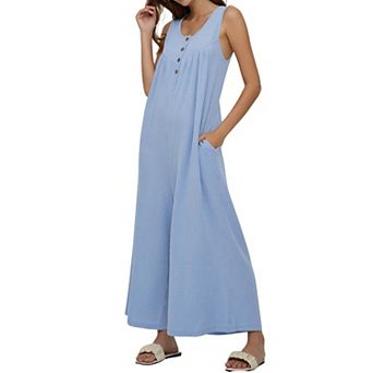 Women's Sleeveless Jumpsuit Casual Loose Fit Wide Leg Romper With Pockets