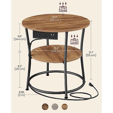 2-Level Round Side Table with AC Outlets and USB Ports