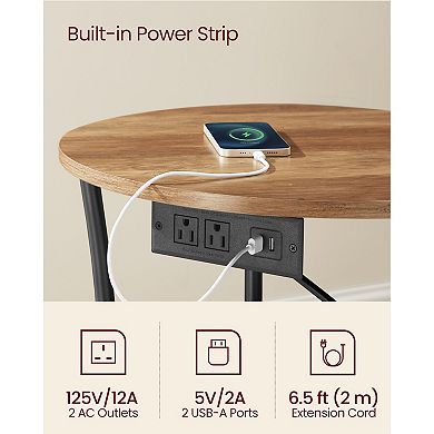 2-Level Round Side Table with AC Outlets and USB Ports