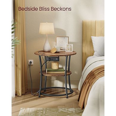 2-Level Round Side Table with AC Outlets and USB Ports
