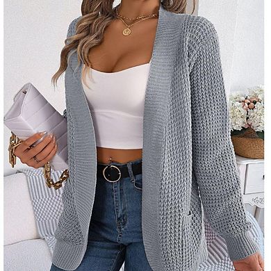 Women's Long Sleeve Knit Cardigan Open Front Sweater Coat Casual Loose Fit Knitted Outerwear