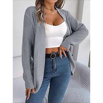 Women's Long Sleeve Knit Cardigan Open Front Sweater Coat Casual Loose Fit Knitted Outerwear