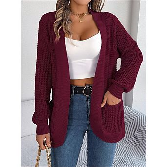 Women's Long Sleeve Knit Cardigan Open Front Sweater Coat Casual Loose Fit Knitted Outerwear