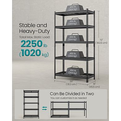Adjustable 5-Tier Steel Storage Shelf with Anti-Tip Kit for Basement, Garage, or Warehouse