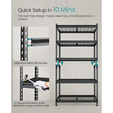 Adjustable 5-Tier Steel Storage Shelf with Anti-Tip Kit for Basement, Garage, or Warehouse