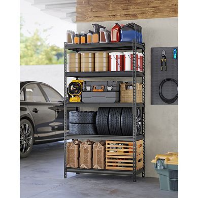 Adjustable 5-Tier Steel Storage Shelf with Anti-Tip Kit for Basement, Garage, or Warehouse