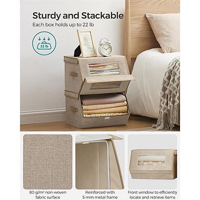Set of 2 Stackable Fabric Storage Boxes with Clear Window for Closet or Bedroom
