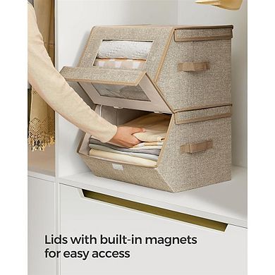 Set of 2 Stackable Fabric Storage Boxes with Clear Window for Closet or Bedroom