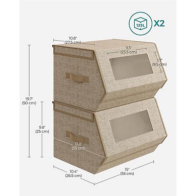 Set of 2 Stackable Fabric Storage Boxes with Clear Window for Closet or Bedroom