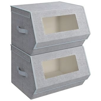 Set of 2 Stackable Fabric Storage Boxes with Clear Window for Closet or Bedroom