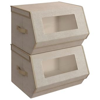 Set of 2 Stackable Fabric Storage Boxes with Clear Window for Closet or Bedroom