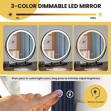 Costway Vanity Table Set 3-Color Dimmable Human Body Induction Light Charging Station