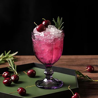 Vintage Embossed Beverage Goblets Set of 6 - 10.2 oz Artisan Glasses