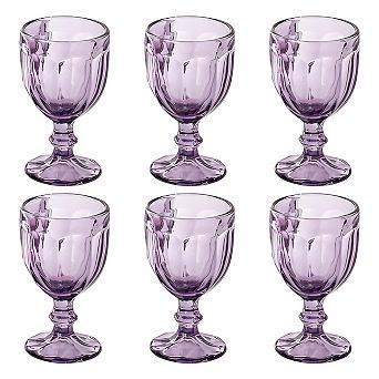 Vintage Embossed Beverage Goblets Set of 6 - 10.2 oz Artisan Glasses
