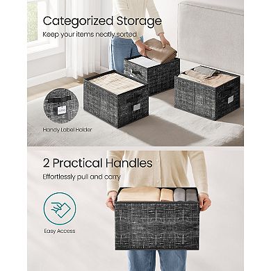 Set of 3 Foldable Fabric Storage Bins with Handles and Label Holders for Closet or Shelf