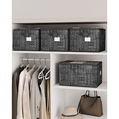 Set of 3 Foldable Fabric Storage Bins with Handles and Label Holders for Closet or Shelf