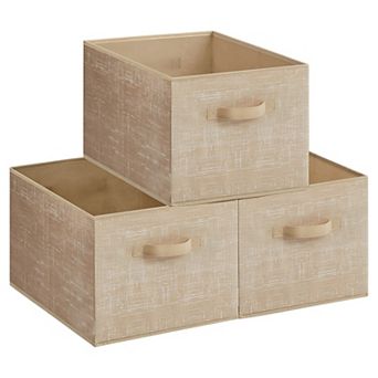 Set of 3 Foldable Fabric Storage Bins with Handles and Label Holders for Closet or Shelf