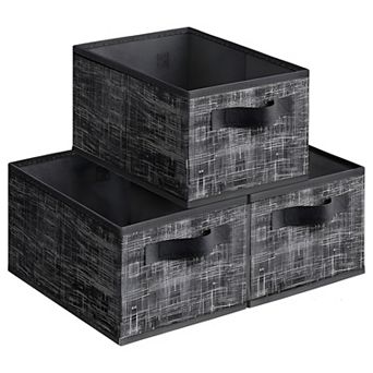 Set of 3 Foldable Fabric Storage Bins with Handles and Label Holders for Closet or Shelf