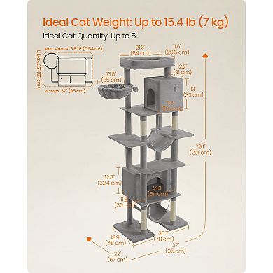79-in Multi-Level Cat Tree with Large Perch, Caves, Hammocks and Sisal Scratching Posts Light Grey