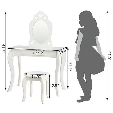 Costway Kids Vanity Set Princess Makeup Dressing Play Table Set W/Mirror