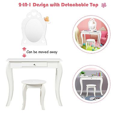 Costway Kids Vanity Set Princess Makeup Dressing Play Table Set W/Mirror