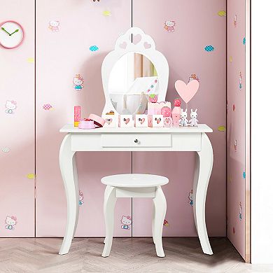 Costway Kids Vanity Set Princess Makeup Dressing Play Table Set W/Mirror