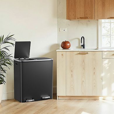 Modern Two Compartment Kitchen Garbage Bin with Pedal Lid Removable Buckets