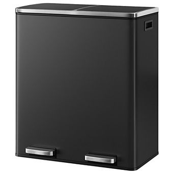 Modern Two Compartment Kitchen Garbage Bin with Pedal Lid Removable Buckets