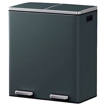 Modern Two Compartment Kitchen Garbage Bin with Pedal Lid Removable Buckets