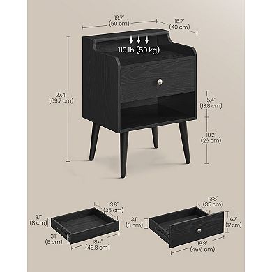 2-Piece Mid-Century Nightstand with Concealed Drawer and Storage Compartments