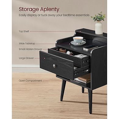 2-Piece Mid-Century Nightstand with Concealed Drawer and Storage Compartments