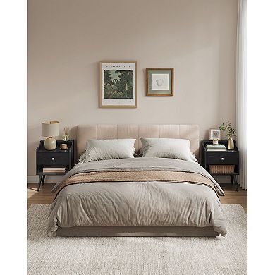 2-Piece Mid-Century Nightstand with Concealed Drawer and Storage Compartments