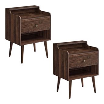 2 pc Mid-Century Nightstand with Concealed Drawer and Storage Compartments
