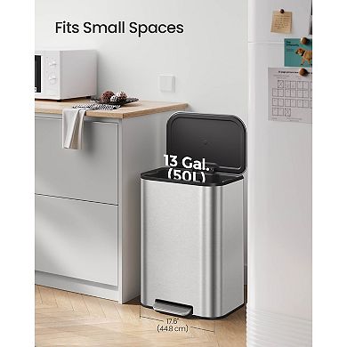 Modern 13-Gallon Trash Can with Rust-Resistant Stainless Steel and Pedal
