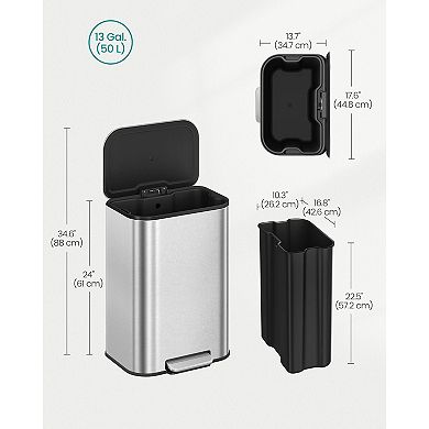 Modern 13-Gallon Trash Can with Rust-Resistant Stainless Steel and Pedal