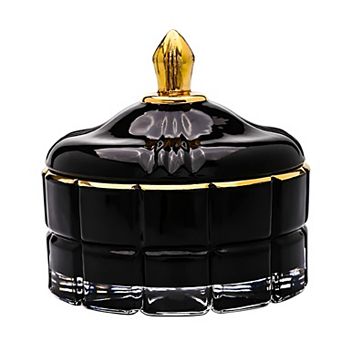 Glass Jewelry Box Embossed Block Pattern, Gold Tower Lid, Perfect for Accessories