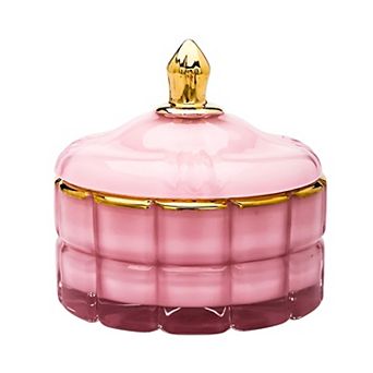 Glass Jewelry Box Embossed Block Pattern, Gold Tower Lid, Perfect for Accessories