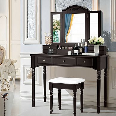 Costway 7 Drawers Vanity Set Dressing Table w/ Tri-Folding Mirror