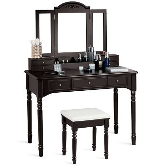 Costway 7 Drawers Vanity Set Dressing Table w/ Tri-Folding Mirror