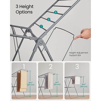 Folding Drying Rack with Adjustable Wings for Indoor or Outdoor Laundry Use