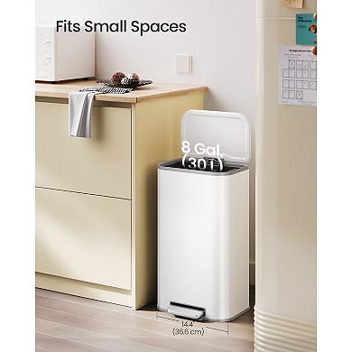 8-Gallon Pedal Trash Can with Soft-Close Lid and Inner Bucket, Cloud White