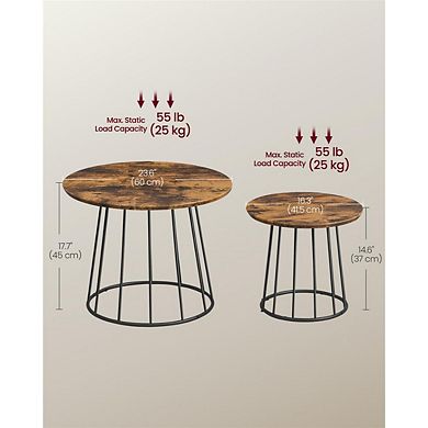 2-Piece Round Coffee Table Set for Living Room or Sofa Side with Wood-Grain Tops - Rustic Brown