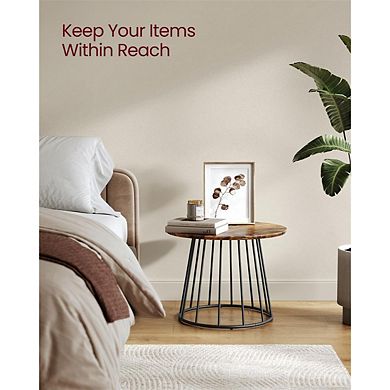 2-Piece Round Coffee Table Set for Living Room or Sofa Side with Wood-Grain Tops - Rustic Brown